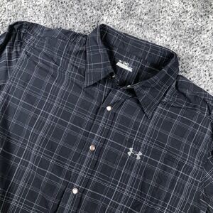Under Armour Shirt Mens XL Black Plaid Long Sleeve Snap Front Nylon Casual